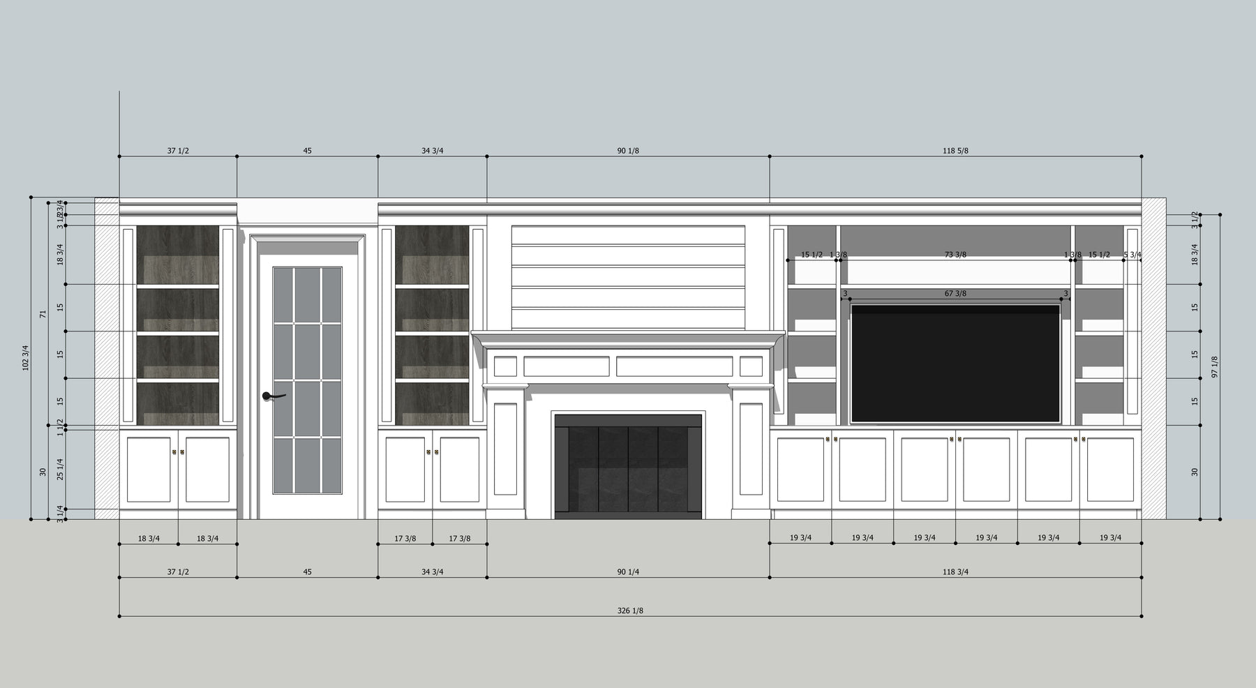 Custom built-in design drawing by Rustic Creations Design Co.