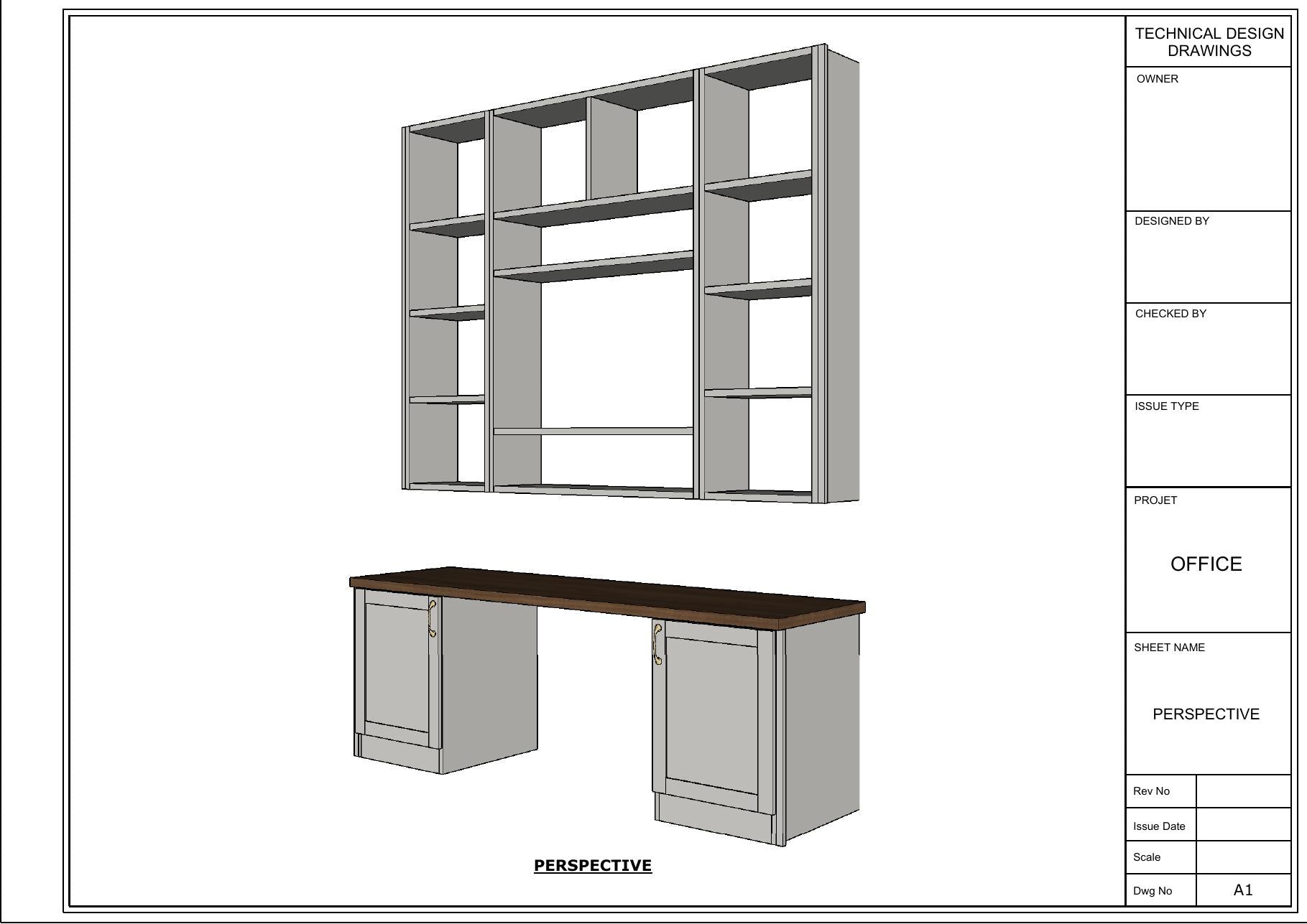 Dimensioned drawing set for the same office built-in