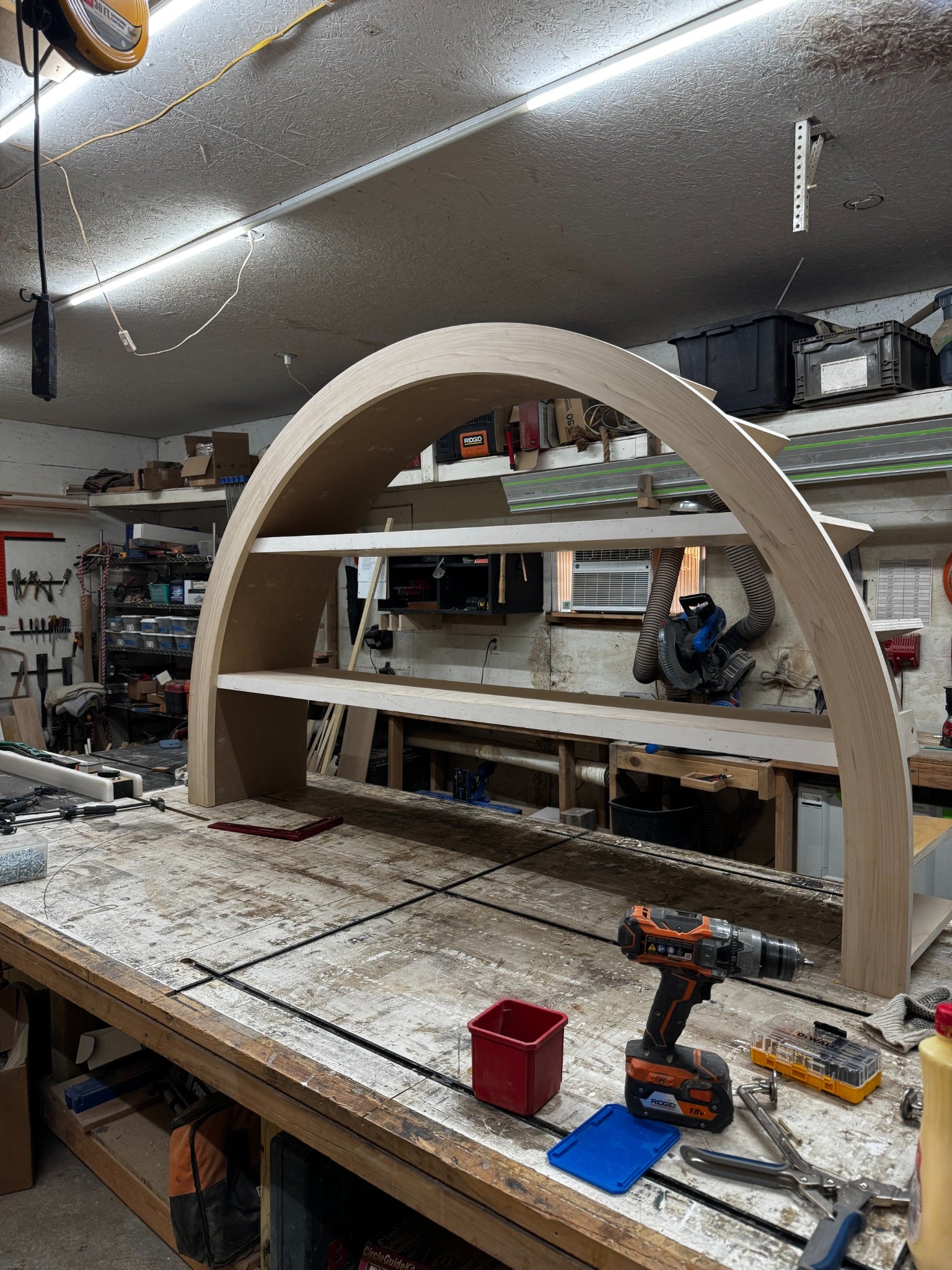 A custom arched cabinet being built in the Rustic Creations shop